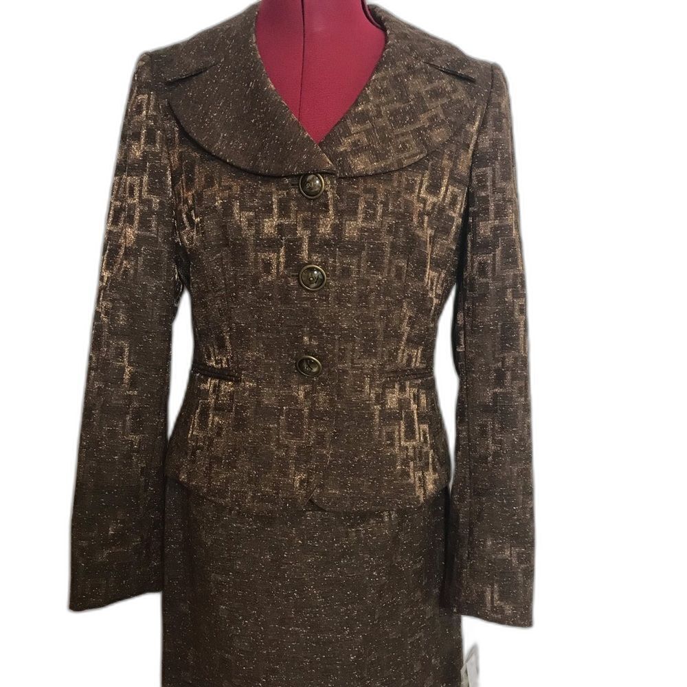 NWT Antonio Melani Skirt Suit Size 6 Brown & Gold 2-Piece Set Skirt & Blazer - Picture 14 of 14